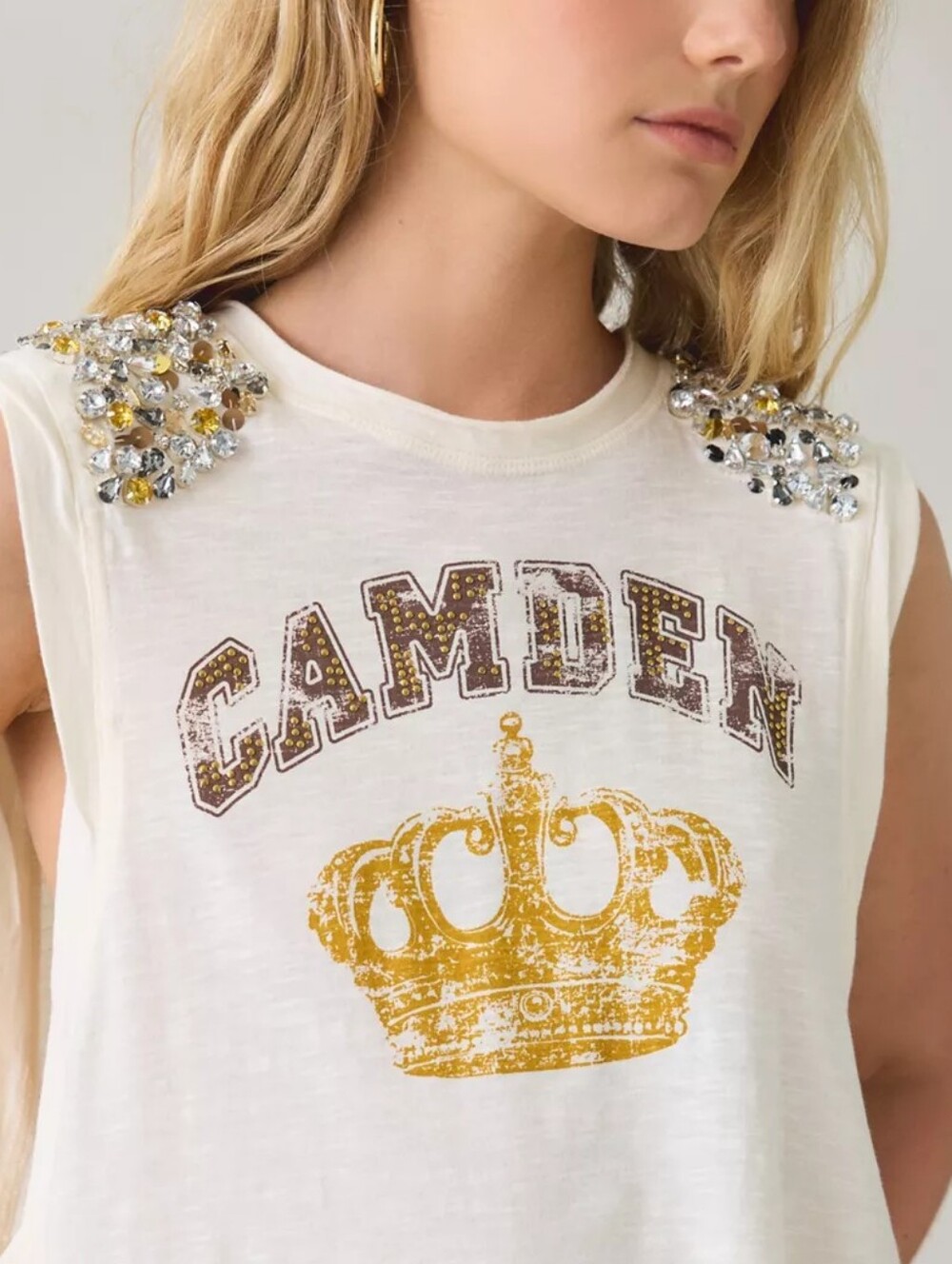 Desert Angel Crystal Embellished Graphic Side-Split Muscle Tee S 💯 Cotton